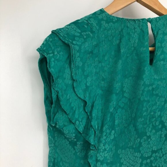 Koton teal textured ruffle short sleeve  t-shirt - Picture 4 of 16